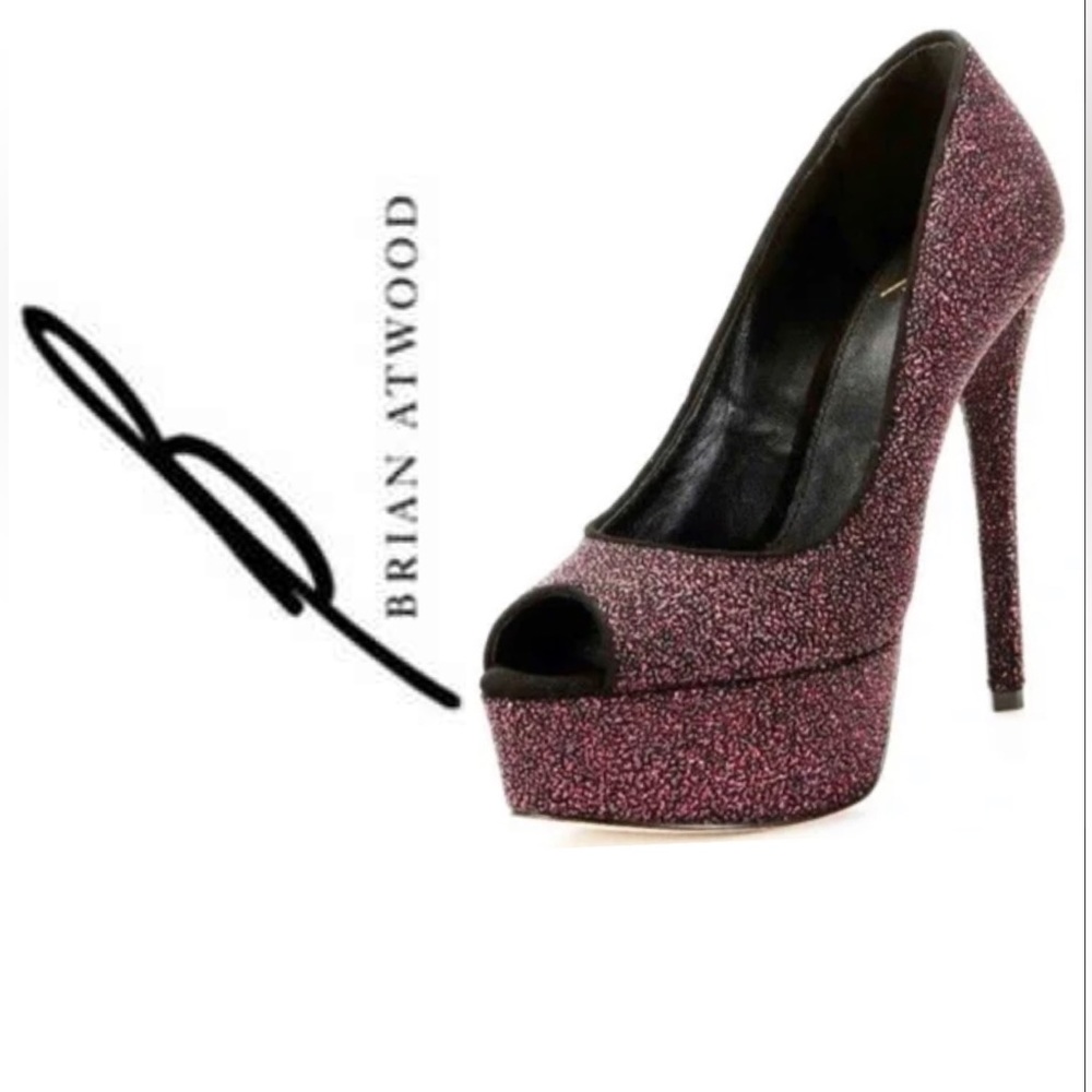 👠"There's No Place Like Home!" Brian Atwood Bambola Fuschia Sparkle Peeptoe Sz 9